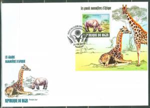 NIGER 2013  LARGE AFRICAN MAMMALS   SOUVENIR SHEET  FIRST DAY COVER