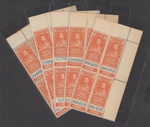 Canada 1930s King George V, Old Revenue (5v to $10, Block of 4) MNH