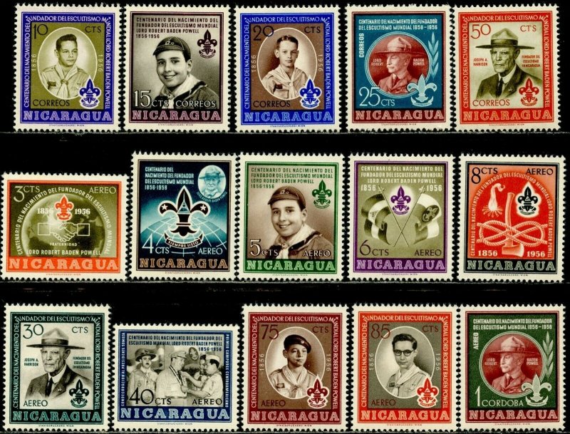 NICARAGUA Sc#778-782, C377-C386 1957 Boy Scouts Complete Set OG Mint NH