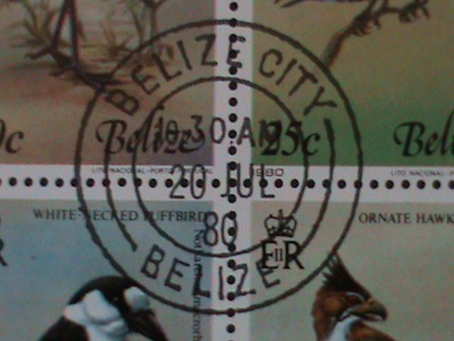 BELIZE-1980 SC#500-WORLD RARE BEAUTIFUL LOVELY BIRDS CTO-NH ORG  S/S VF