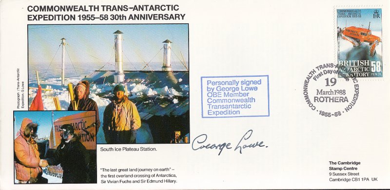 British Antarctic Territory FDC Sc 148 Signed George Lowe Cachet South Ice Pl...