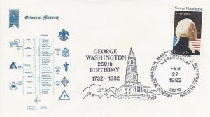 1952  20c  G. WASHINGTON - Unknown Masonic - U/O Alexandria, VA cancel #4