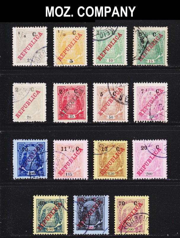 Mozambique Company Scott 90-104 complete set F to VF used.