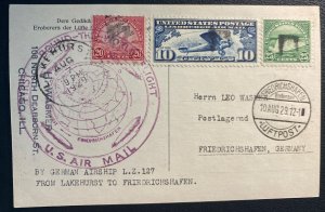 1929 Lakehurst NJ USA LZ127 Graf Zeppelin Round Flight POstcard cover To Germany