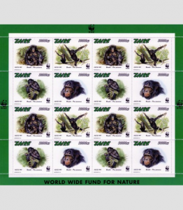Zaire 1997 WWF ENDANGERED CHIMPANZEES Sheet of 4 x 4 values Perforated Mint (NH)
