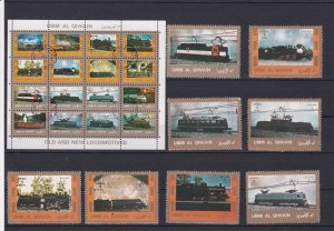 Umm Al Qiwain Various Trains Locomotives Stamps Ref 24889