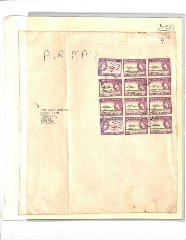 BRITISH VIRGIN ISLANDS Cover Air Mail Pictorials Block Franking 1969 Ap569