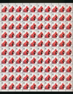 UNITED STATES (US) 2480 30c CARDINAL BIRD MINT NH SHEET OF 100