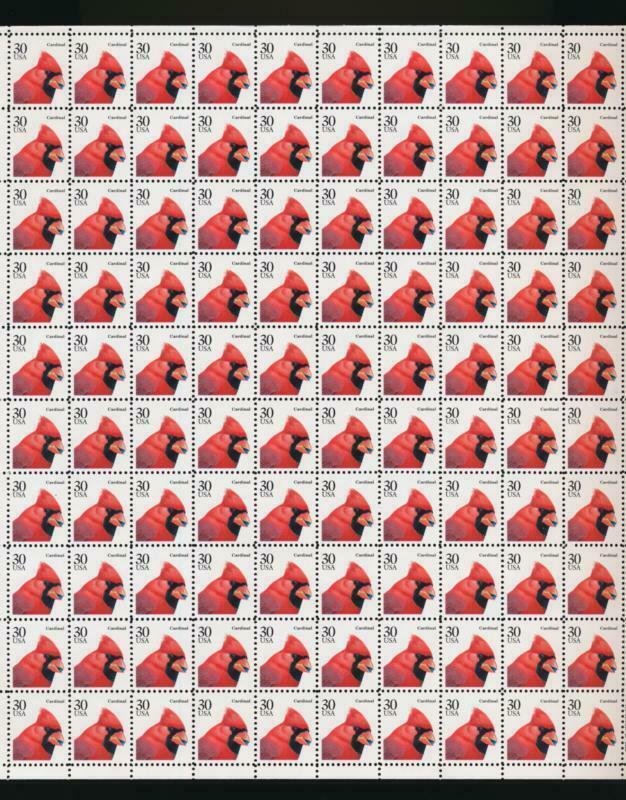 UNITED STATES (US) 2480 30c CARDINAL BIRD MINT NH SHEET OF 100