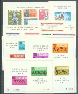 Mexico collection 1965-67 for  Mexico Olympics 8 miniature sheets