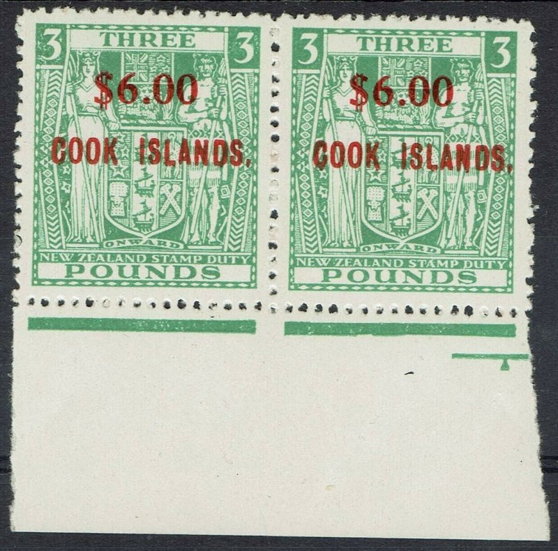 COOK ISLANDS 1967 ARMS NEW ZEALAND $6.00 ON 3 POUNDS MNH ** PAIR  