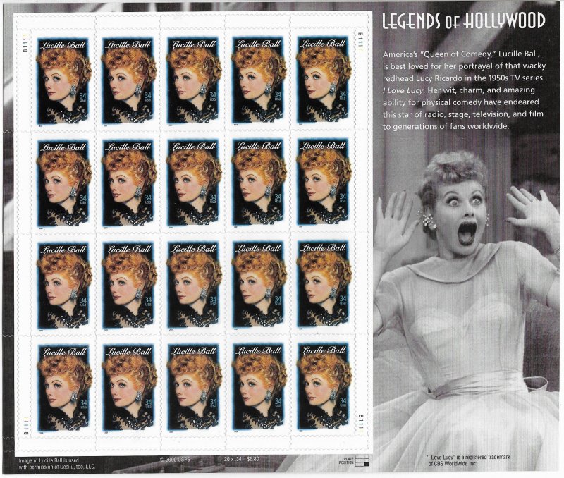 USA 3523 MNH SHEETS  LUCILLE BALL