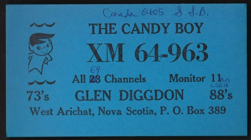 QSL QSO RADIO CARD  The Candy Boy, West Arichat, Nova Scotia Canada (Q511)