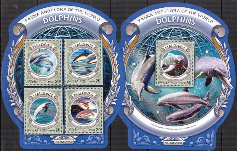 Maldive Islands 2016 Marine Life Dolphins Sheet + S/S MNH