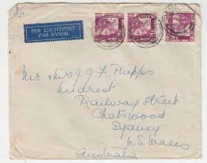 NETH. EAST INDIES, 1936 Airmail cover to Australia, 20c.(3).