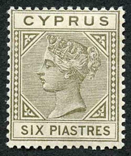 Cyprus SG36 6pi Olive-grey Die II Wmk Crown CA M/M very fresh