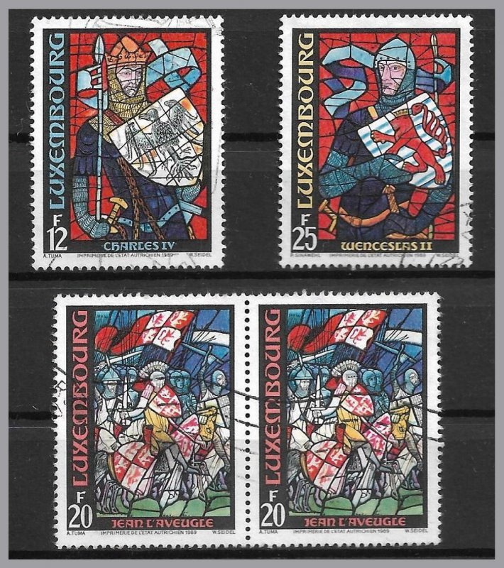 LUXEMBOURG 1989 - Stained glass windows set of 3 - used - royalty - Sc 821-823