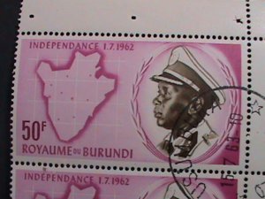 BURUNDI-1962 SC#33- KING MWAMI MWAMBUTSA IV CTO IMPRINT BLOCK-RARE  KEY STAMP