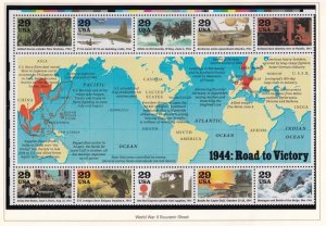 USA VF-MNH 1944 ROAD TO VICTORY WORLD WAR 11 S/SHEET PO FRESH