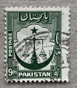 Pakistan 1954 9p Scales perf 13.5, used.  Scott 26a, CV $1.75. SG 26a