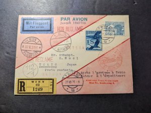 1931 Registered Austria Airmail Cover Vienna to Tokyo Japan Returned to Sender