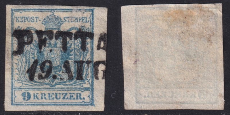 Austria - 1850 - Scott #5 - used - PETTAU pmk Slovenia - light offset