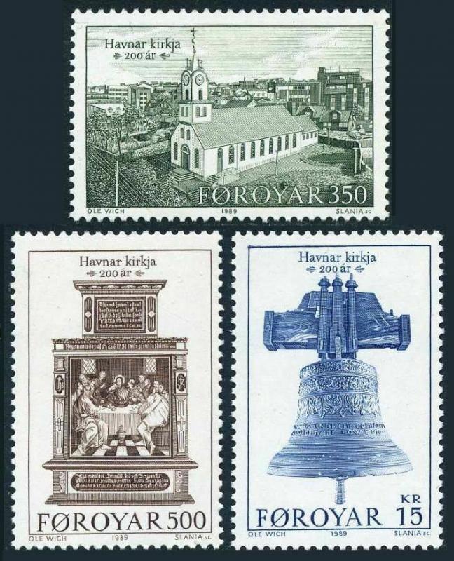 Faroe 186-188,MNH.Michel 179-181. Havnar Church Torshavn,200th Ann.1989.