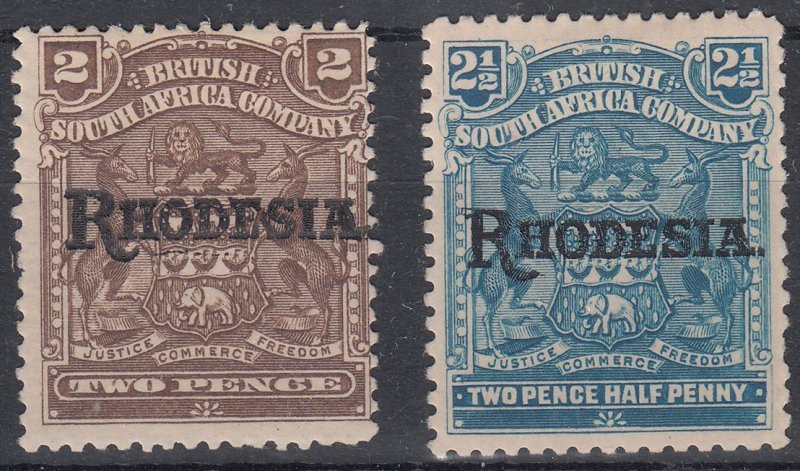 1909-12 RHODESIA OVERPRINT (SG# 102-103) MH VF