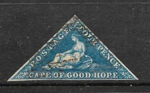 CAPE OF GOOD HOPE 1855-63   4d  DEEP BLUE  FU  3mgns  SG6A   