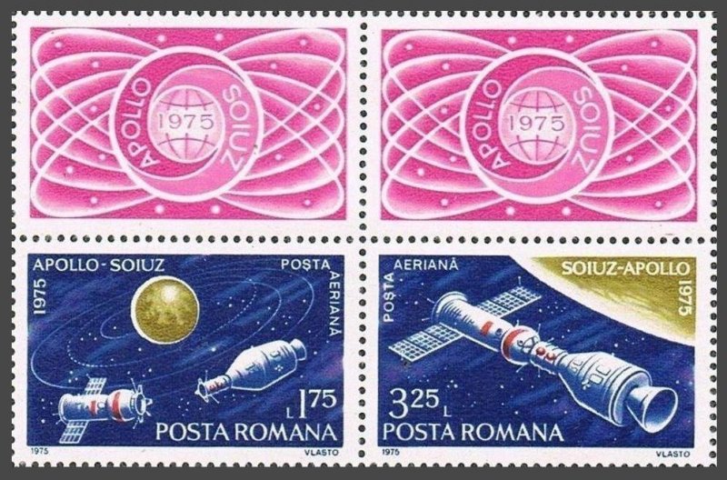 Romania C196-C197a/labels,MNH.Michel 3275-3276. Apollo-Soyuz space test project.