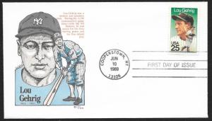 UNITED STATES FDC 25¢ Lou Gehrig 1989 Van