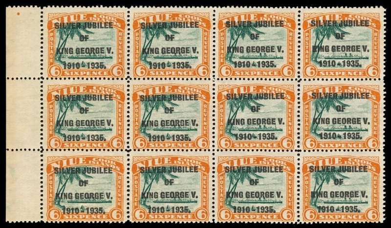 Niue 1935 KGV Silver Jubilee 6d block NARROW FIRST E in GEORGE mnh. SG 71,71a.