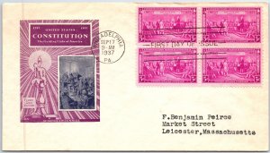 US COVER FIRST DAY OF ISSUE THE UNITED STATES CONSTITUTION BLOCK OF (4) 1937