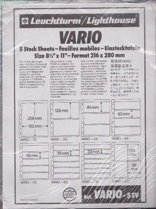 Vario Stock Sheets 5SV: Two-Sided with 5 Vertical Pockets Package of 5 - New