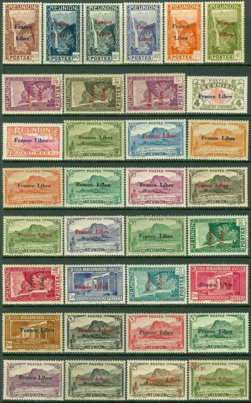 REUNION : 1943. Yvert #187-232 without #189. Very Fine, Mint OG many NH Cat €125