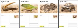 MALI 2024 SET OF 4 STATIONERY CARDS - REPTILES TURTLES TURTLE CHAMELEON SNAKES SNAKE-