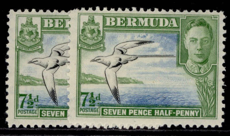 BERMUDA GVI SG114b + 114c, 7½d SHADE VARIETIES, LH MINT. Cat £20.