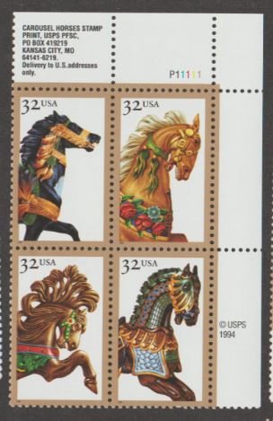 U.S. Scott #2976-2979 Carousel Horse Stamp - Mint NH Plate Block