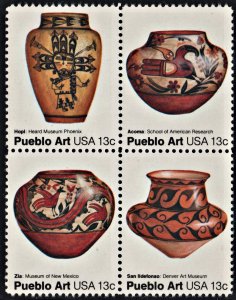 SC#1706-09 13¢ Pueblo Pottery Block of Four (1977) MNH