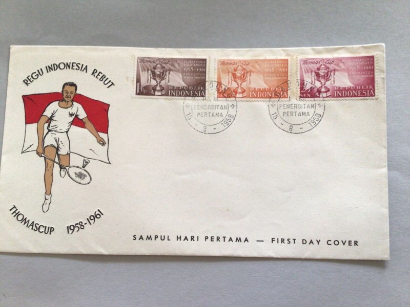 Republic Indonesia 1958 Thomascup multi stamp postal cover 66236