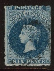 South Australia Scott 20f Used 6p Indigo blue Roulette 1860 