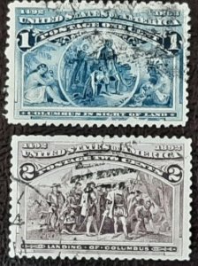 US Scott # 230-231; Used from 1893; F/VF centering; off paper