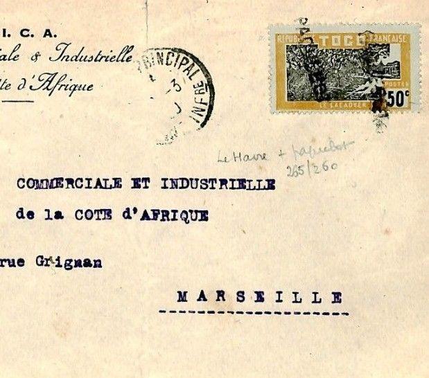 France Cols TOGO Cover LE HAVRE *PAQUEBOT* Cancel Postmark MARITIME 1930 F31a