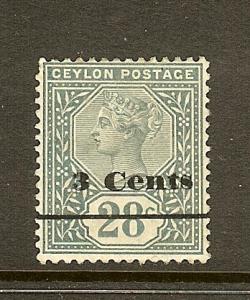 Ceylon, Scott #157, 3c on 28c Queen Victoria, Fine Ctr, MH