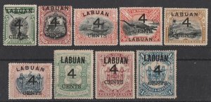 LABUAN 1899 Large '4 CENTS' on Pictorial set 5c-$1.