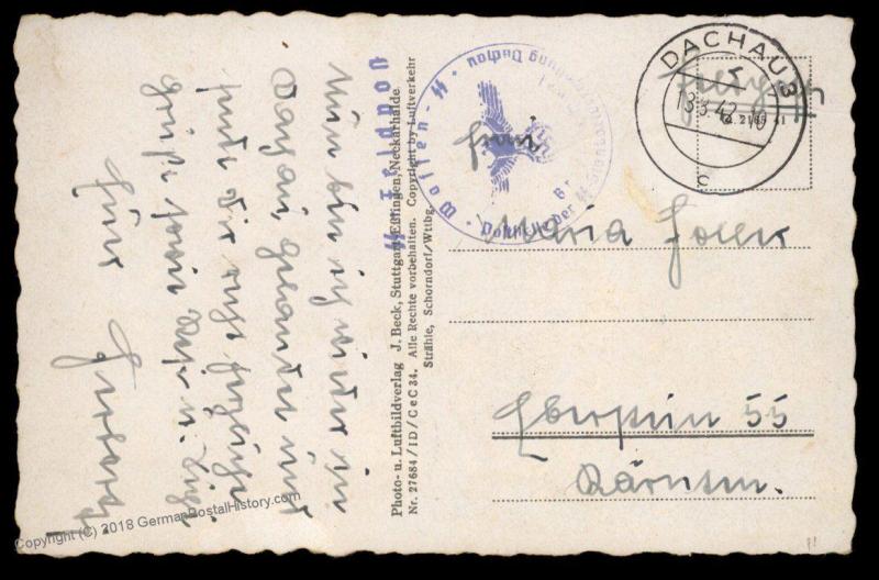 3rd Reich Germany Waffen SS KL KZ Dachau Concentration Camp RPPC Feldpost 88974