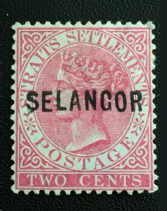 MALAYA 1884 WIDE S SELANGOR opt Straits Settlements QV 2c MNG T.2 SG#24 M3444