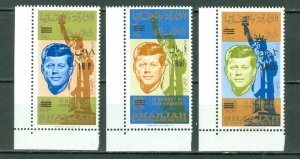 SHARJAH 1964 KENNEDY #C25-27 UNLISTED SURCHARGED SET MNH