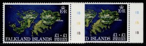 FALKLAND ISLANDS QEII SG430 + 430w, 1982 £1 + £1 NH MINT WMK VARIEITIES. Cat £93