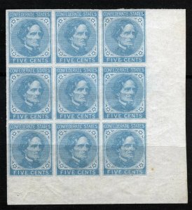 CSA Sc 6 Blue 5¢ Block of 9 NH Original Gum XF Choice GEM